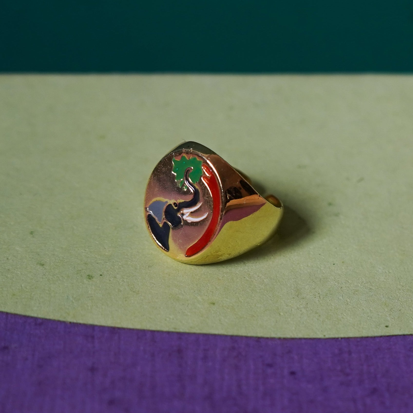 Elephant Enamel Signet Ring