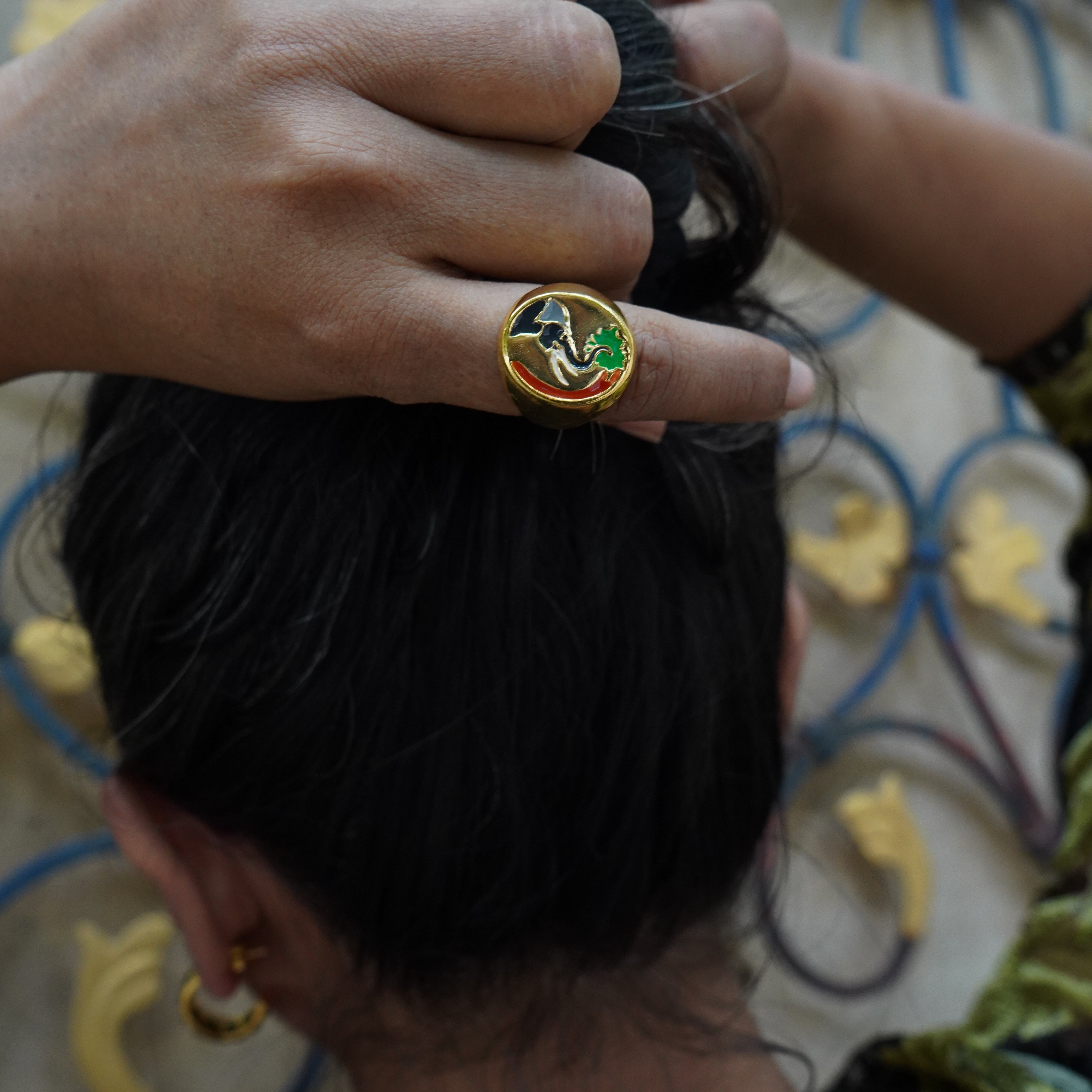 Elephant Enamel Signet Ring