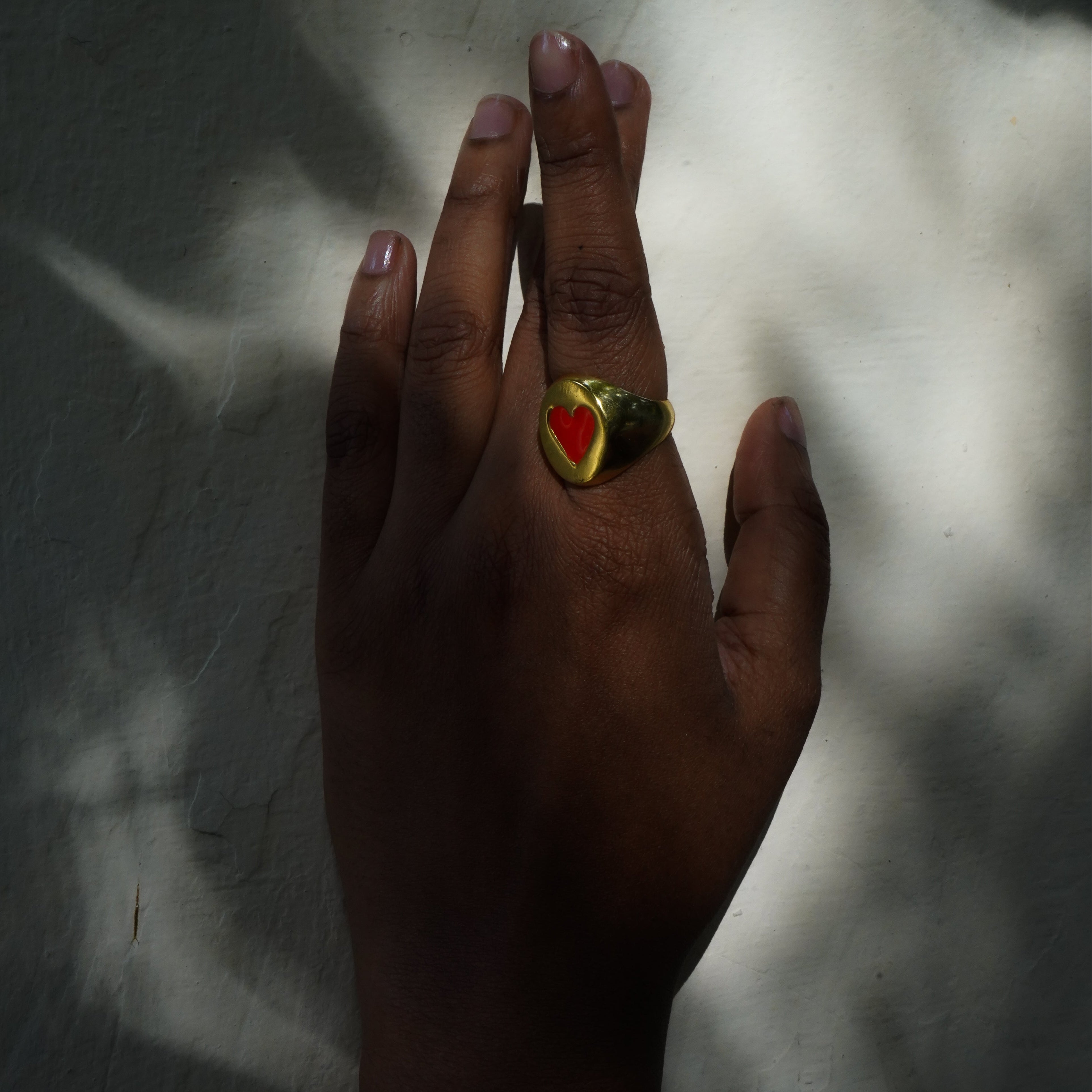 Heart Enamel Signet Ring