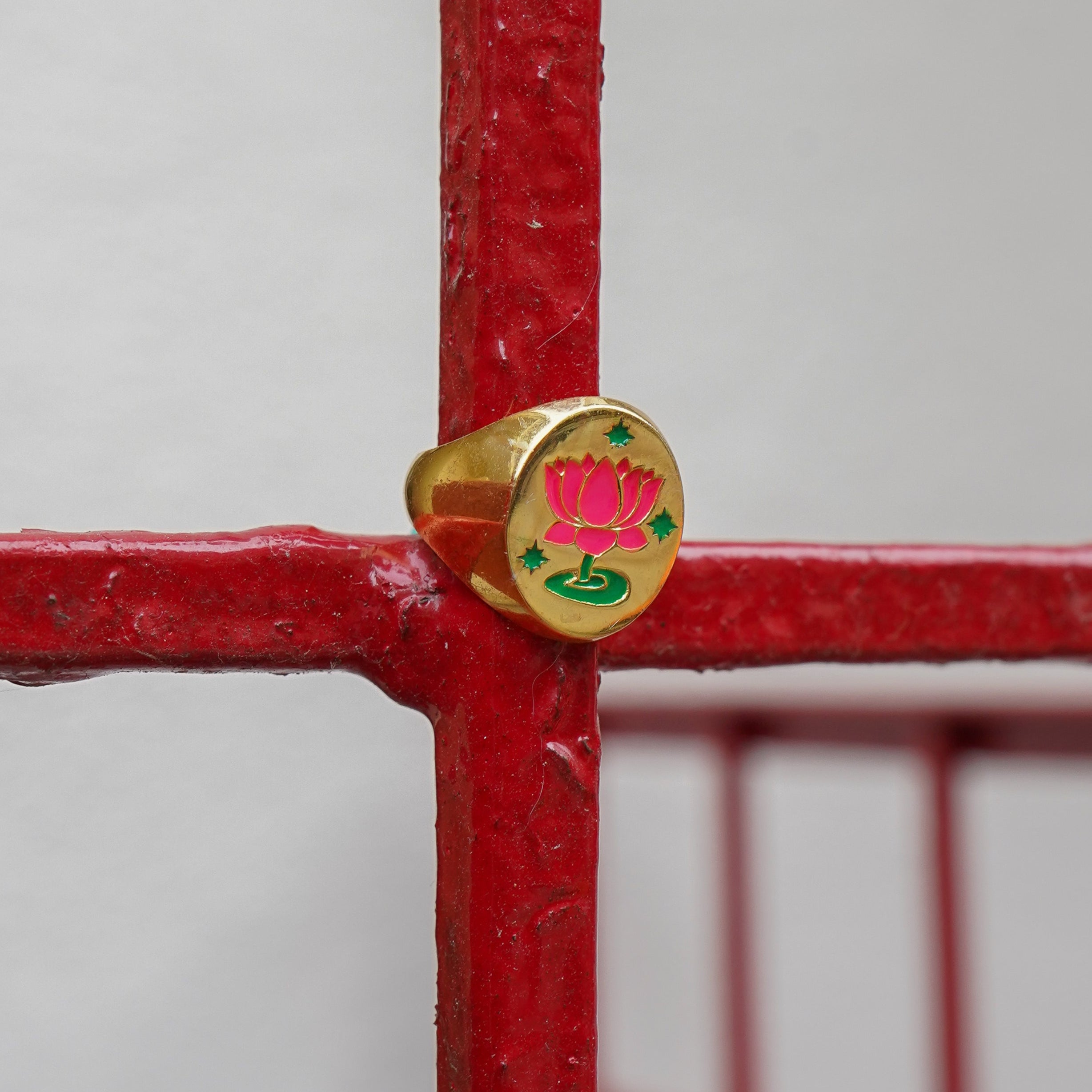 Lotus Enamel Signet Ring